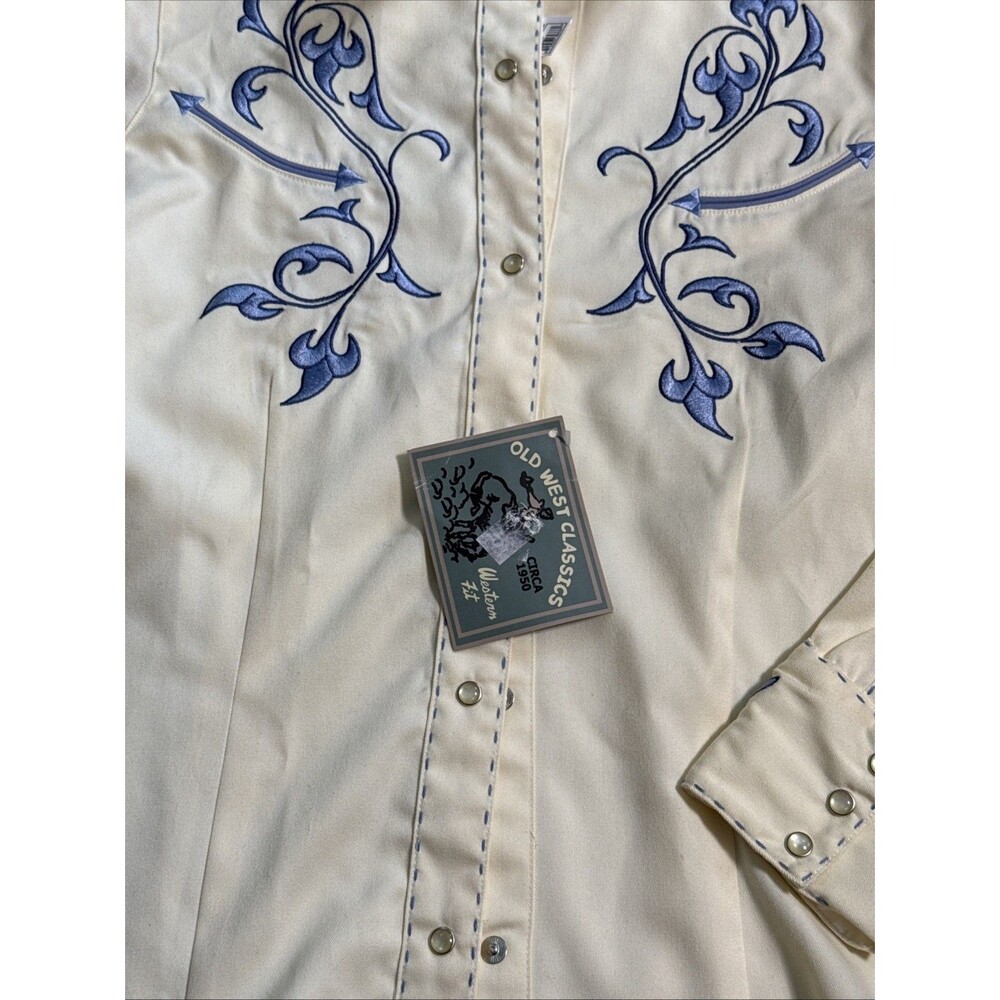 Vintage Roper Western Shirt Womens Medium White Flowers Rodeo Ranch Cowgirl 90s - Picture 2 of 9